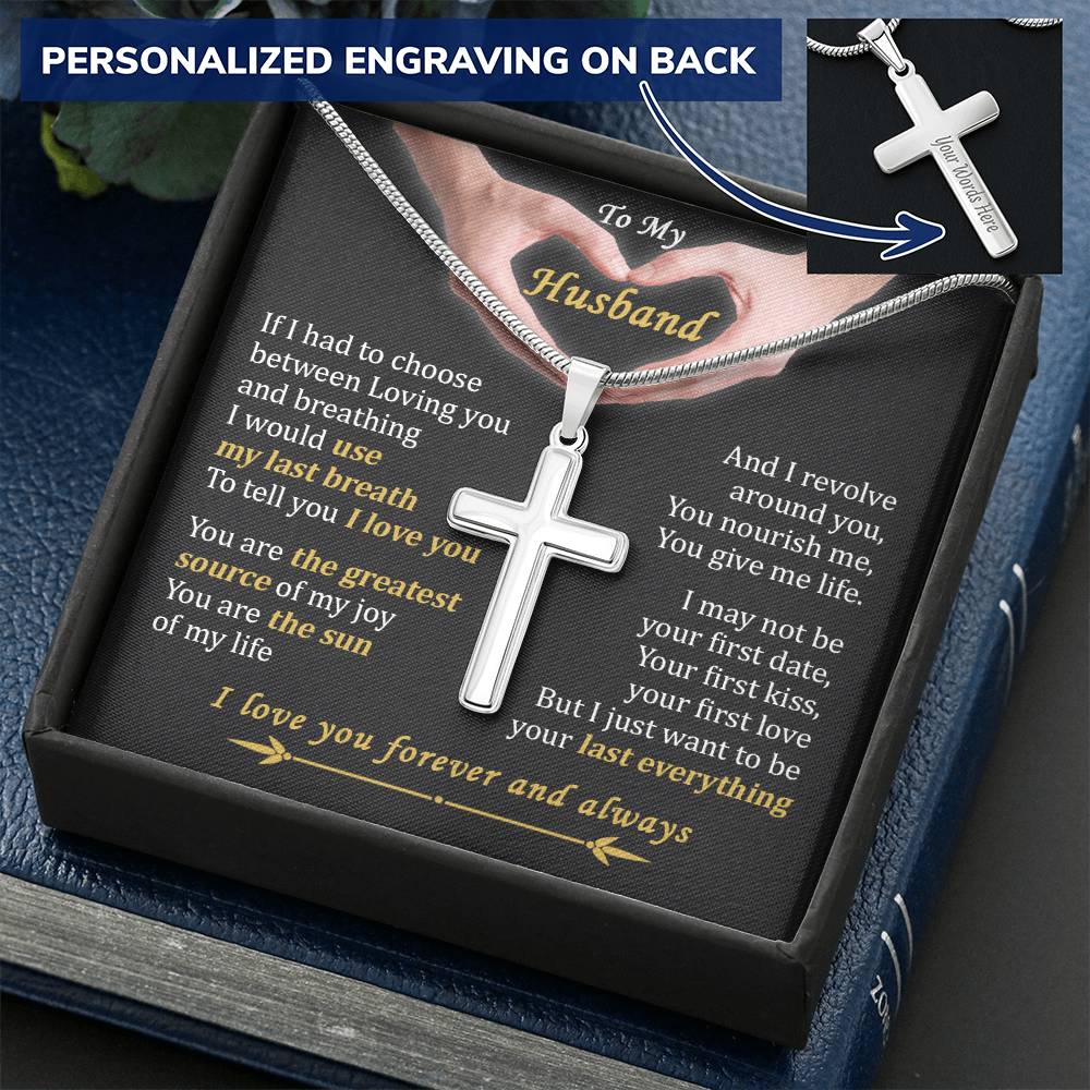 For Husband - Loving You   - Cross Customize Engraved Cross Necklace