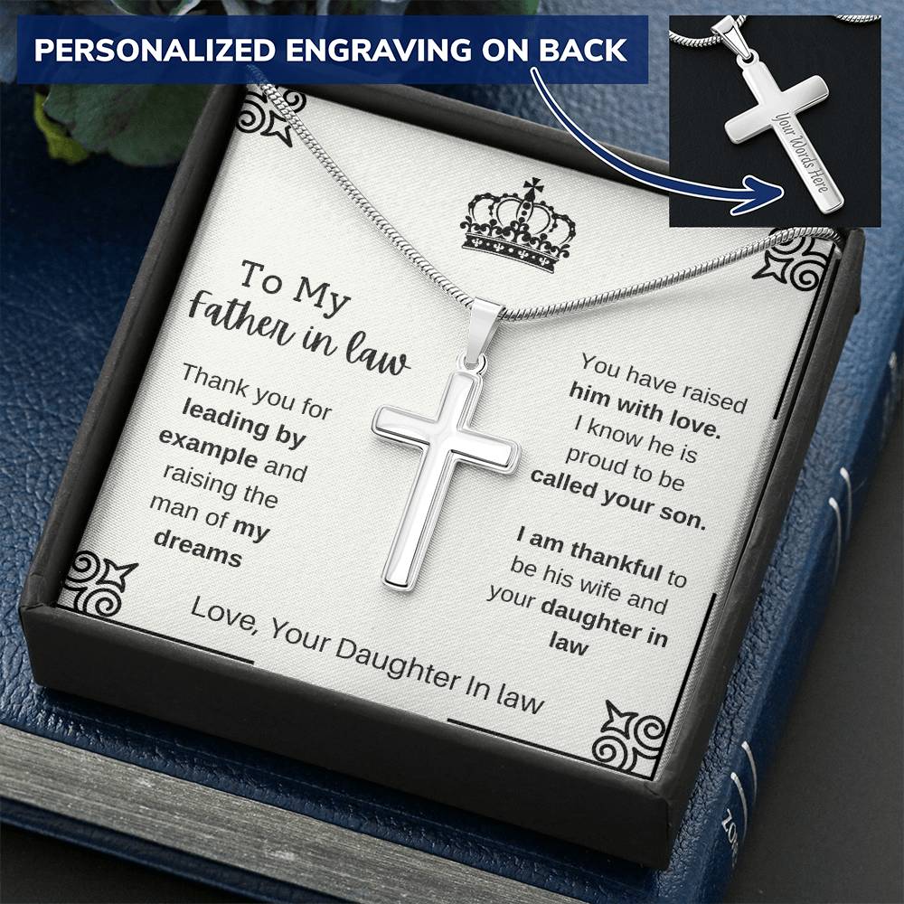 Father In Law Customize Engraved Cross Necklace