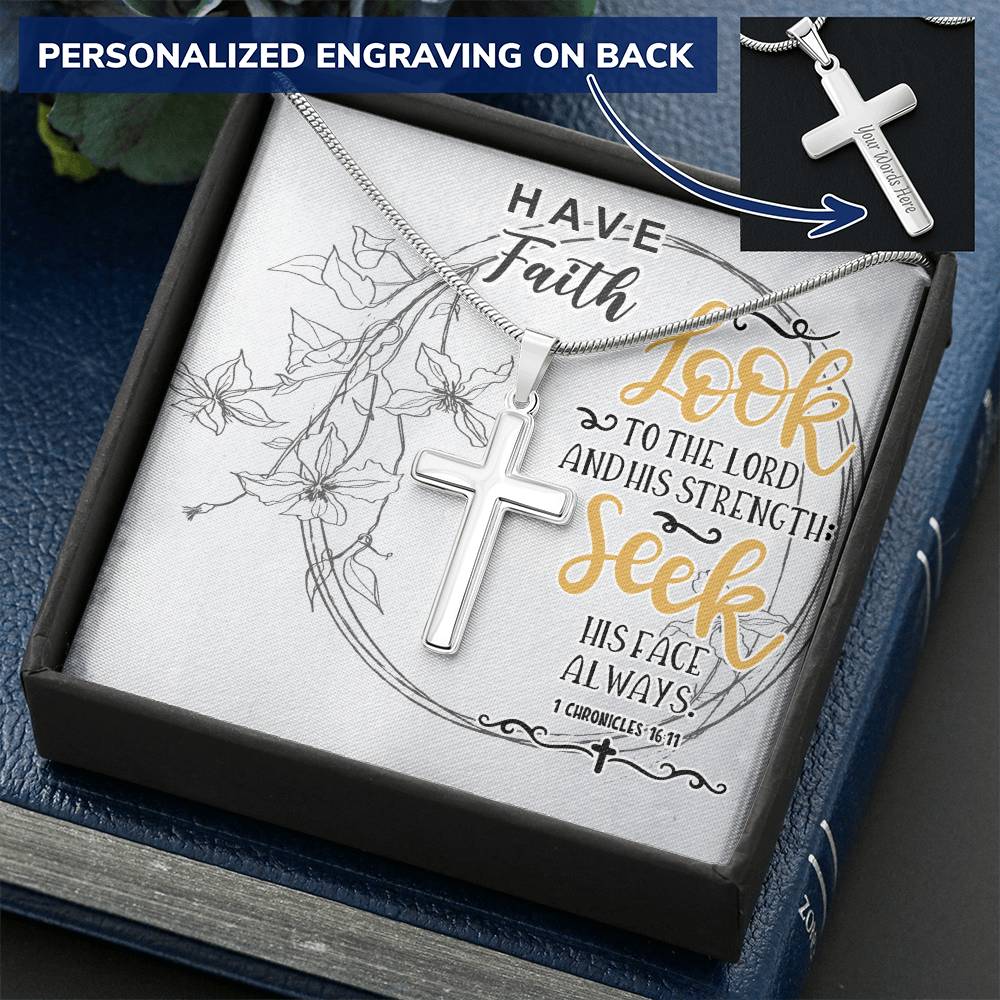 Dad To Son Gifts - Look  To The Lord Seek His Face Always Customize Engraved Cross Necklace