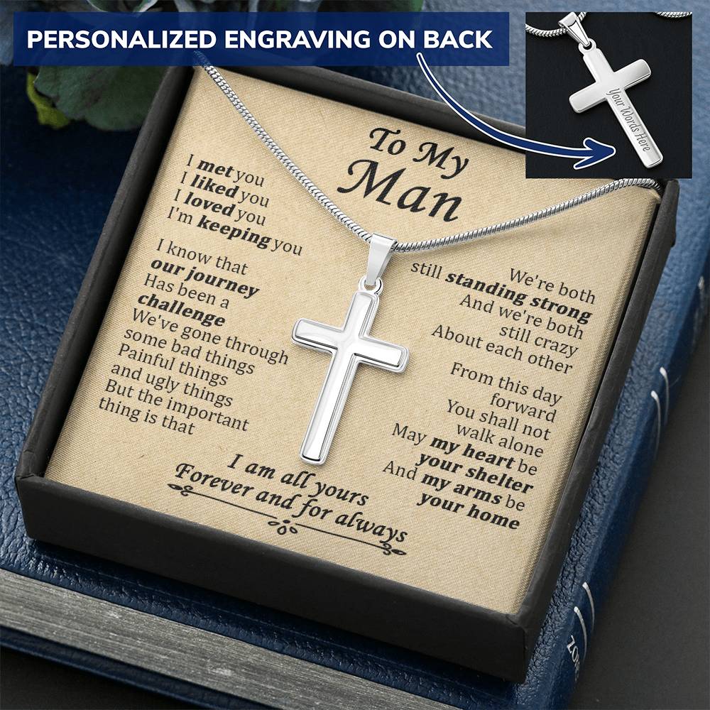 For Your Man - Keeping You - Cross Customize Engraved Cross Necklace