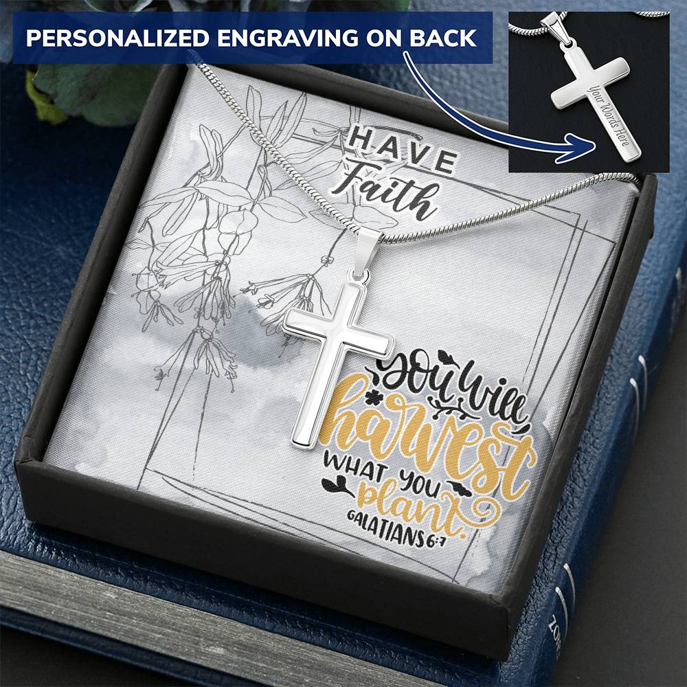 Dad To Son Gifts - You Will Harvest What You Plant Customize Engraved Cross Necklace