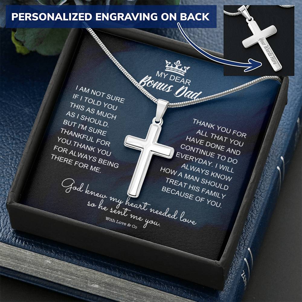 Bonus Dad Customize Engraved Cross Necklace