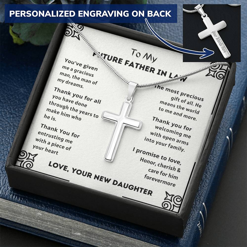 Future Father In Law 1 Customize Engraved Cross Necklace