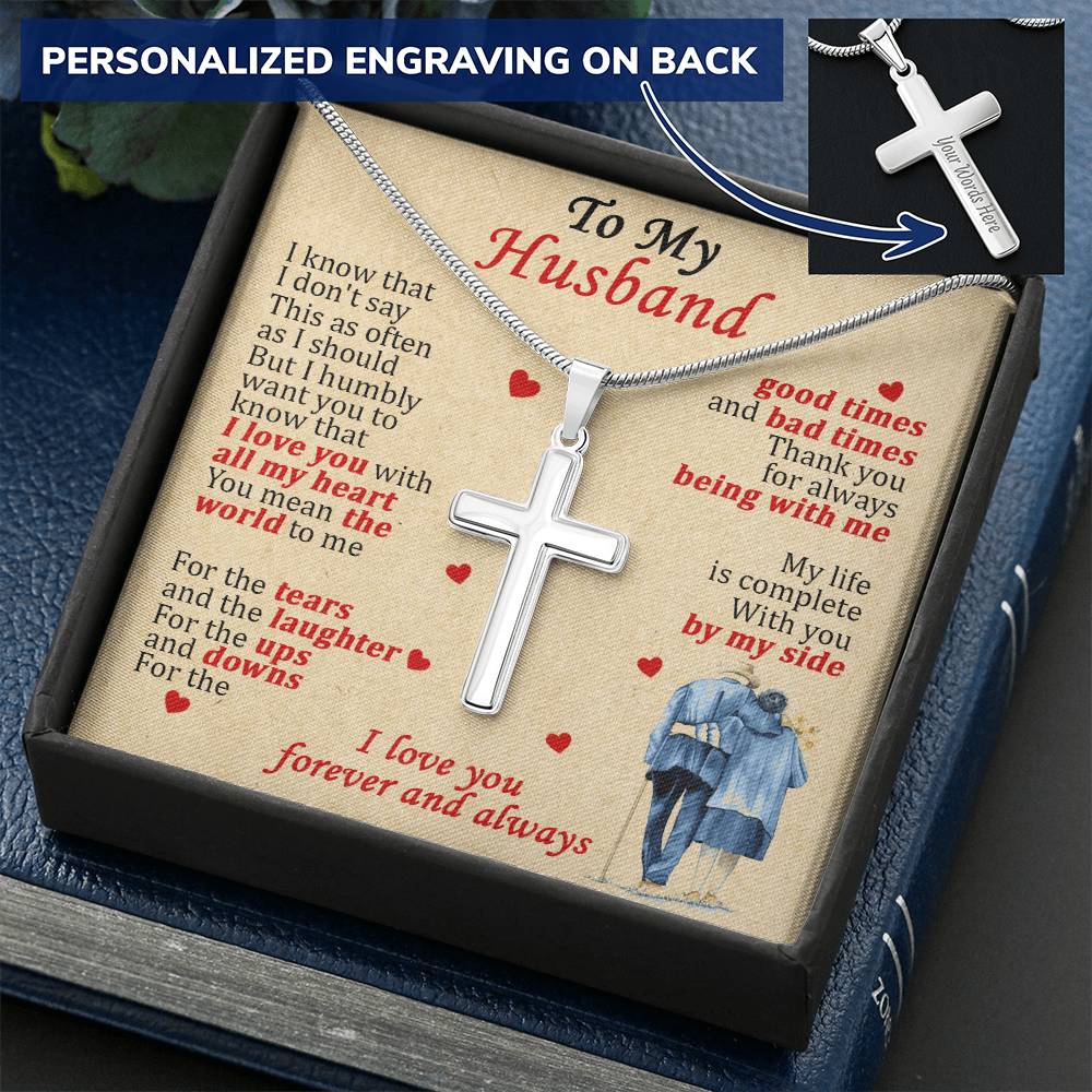 For Husband - My Life Is Complete - Cross Customize Engraved Cross Necklace