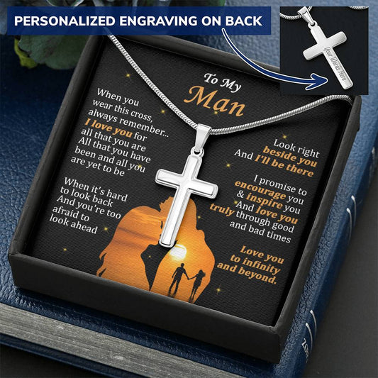 For Your Man - Look Back - Cross Customize Engraved Cross Necklace