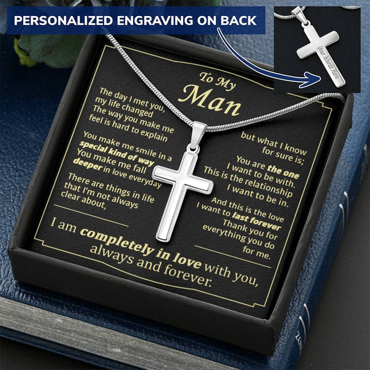 For Your Man - The Day I Met You - Cross 1 Customize Engraved Cross Necklace