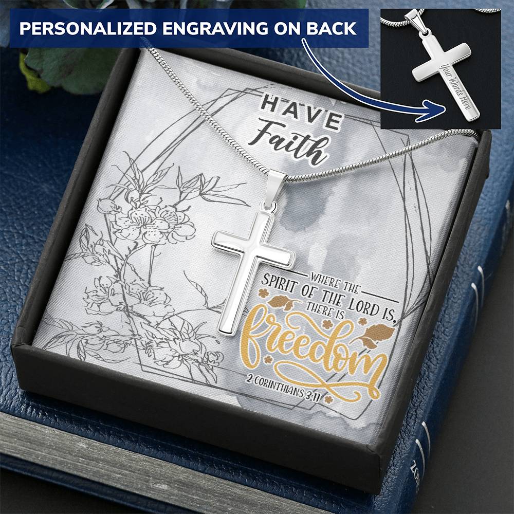 Dad To Son Gifts - Where The Spirit Of The Lord Is There Is Freedom 1 Customize Engraved Cross Necklace