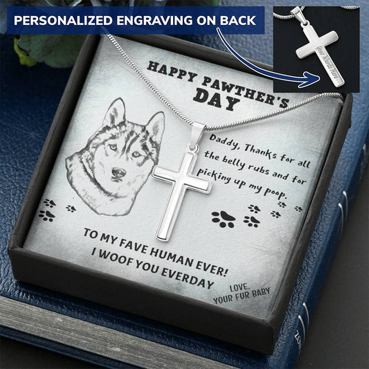 Dog Dad 4 Customize Engraved Cross Necklace