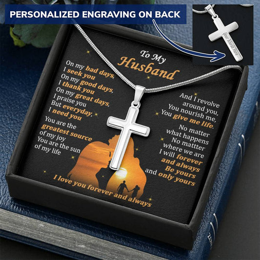 For Husband - I Need You - Cross Customize Engraved Cross Necklace