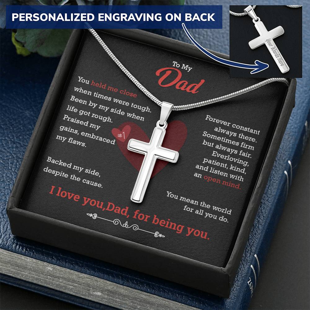 Father's Day Customize Cross Necklace  Personalised Gift For Dad  Best Father's Day Gift Customize Engraved Cross Necklace