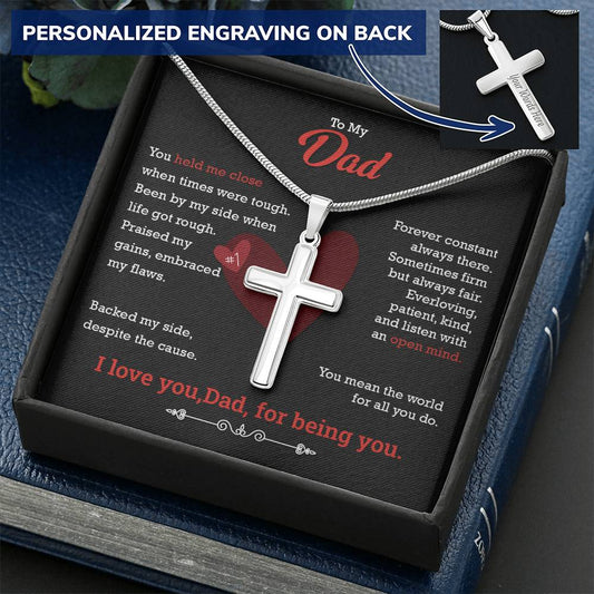 Father's Day Customize Cross Necklace  Personalised Gift For Dad  Best Father's Day Gift Customize Engraved Cross Necklace