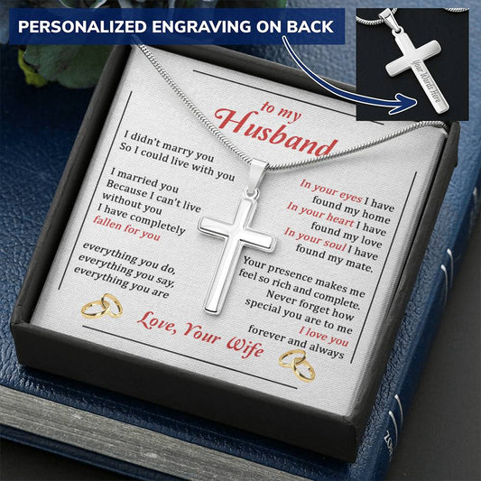 For Husband - Can't Live Without You - Cross Customize Engraved Cross Necklace