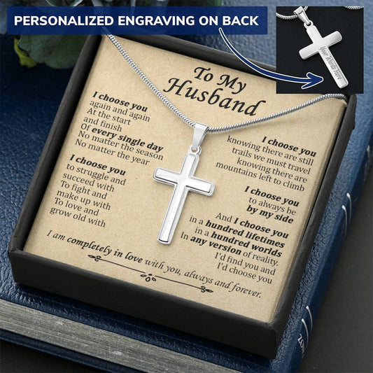 For Husband - The Start And Finish - Cross Customize Engraved Cross Necklace