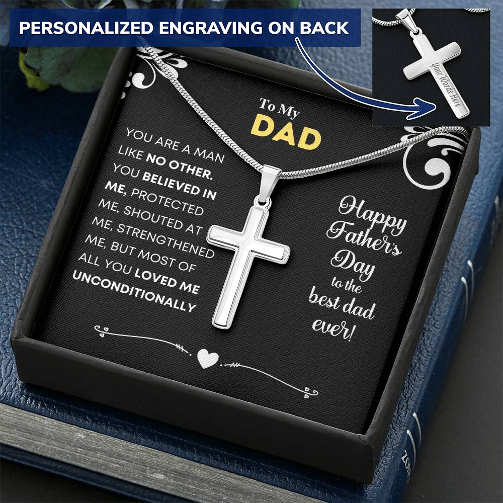 Gift For Best Dad Ever - Customize Cross Necklace Customize Engraved Cross Necklace