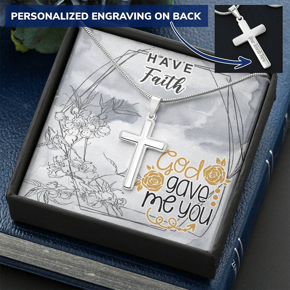 Dad To Son Gifts Cross Necklace Chain Bible Verse - God Gave Me You Customize Engraved Cross Necklace