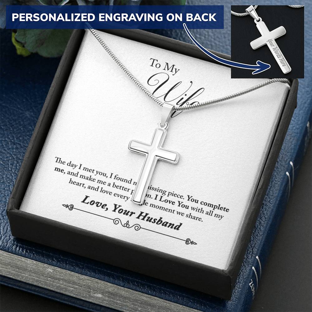 Cross Necklace - Engravable - Wife Message Card Customize Engraved Cross Necklace
