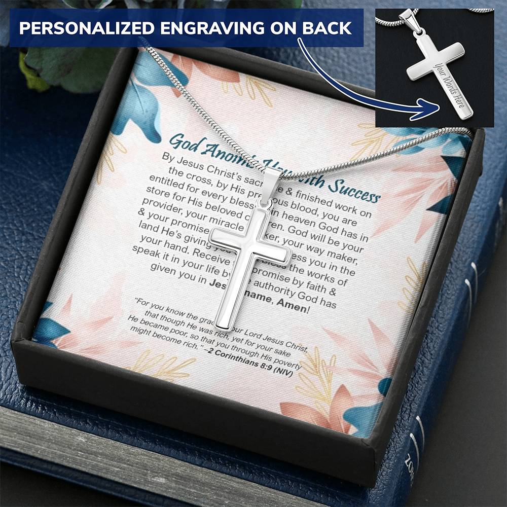 Blessing Declaration Card - Cross Necklace God Anoints You With Success Customize Engraved Cross Necklace