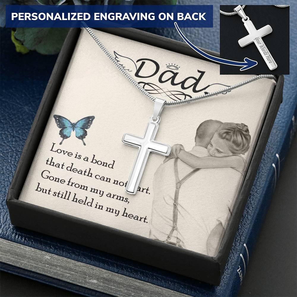 Dad - Love Is Board Thay Death Can Not Part - Necklace Customize Engraved Cross Necklace