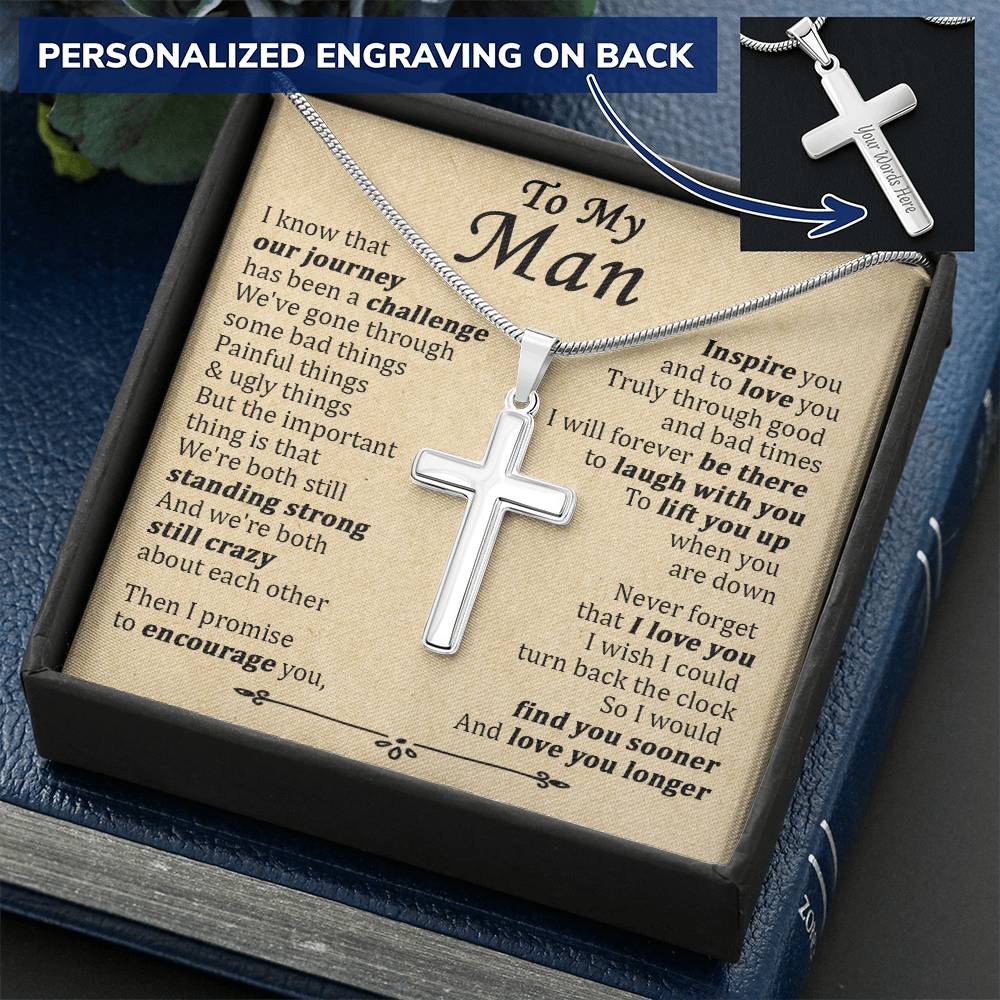 For Your Man - When You Are Down - Cross Customize Engraved Cross Necklace