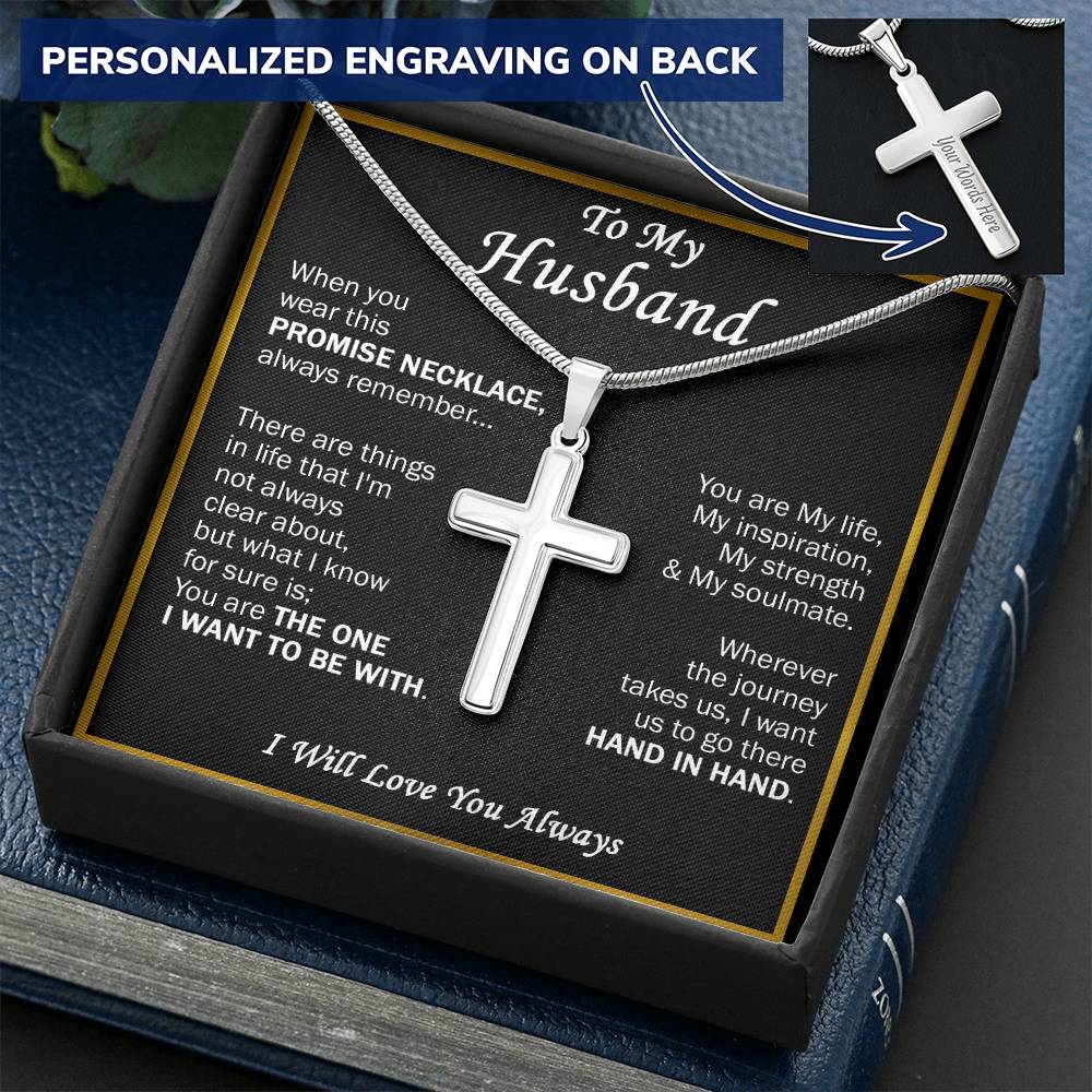 Gift For Husband - Life - Cross Customize Engraved Cross Necklace