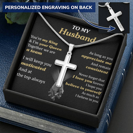 For Husband - We Are A Team - Cross Customize Engraved Cross Necklace