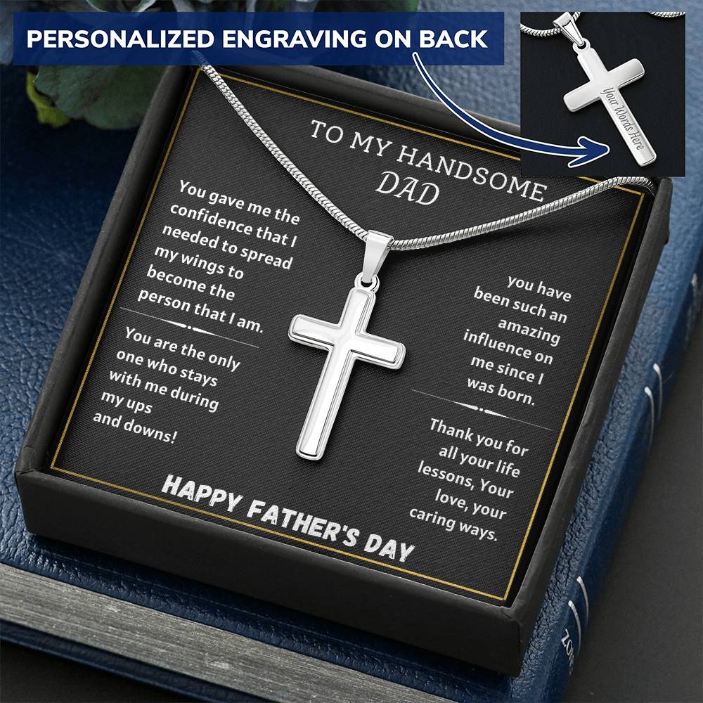 Father's Day Gift For Dad Customize Engraved Cross Necklace