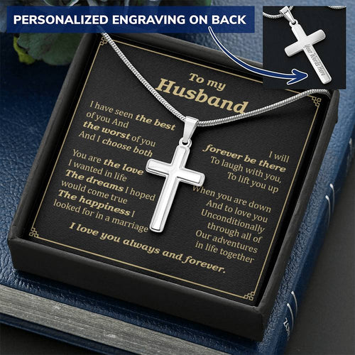 For Husband - I Choose Both - Cross Customize Engraved Cross Necklace