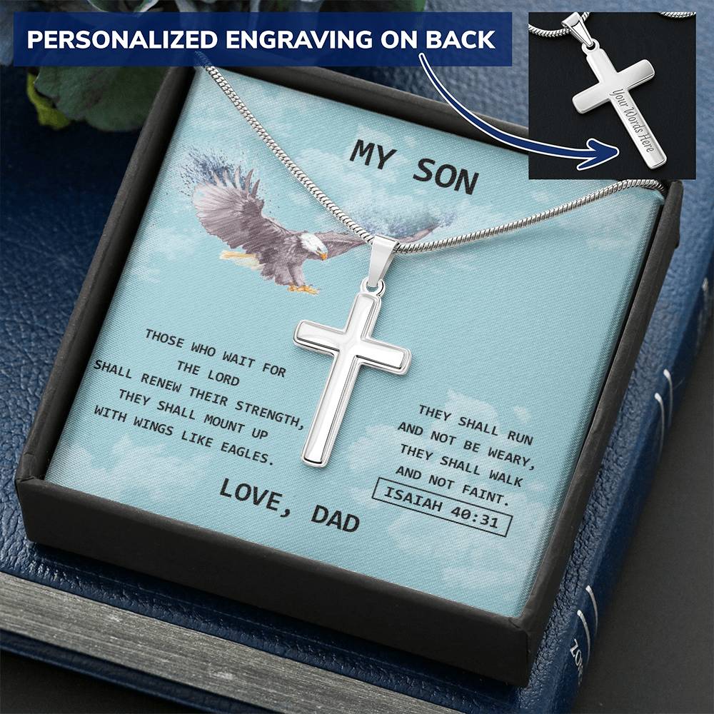 Eagle Cross For Son Customize Engraved Cross Necklace