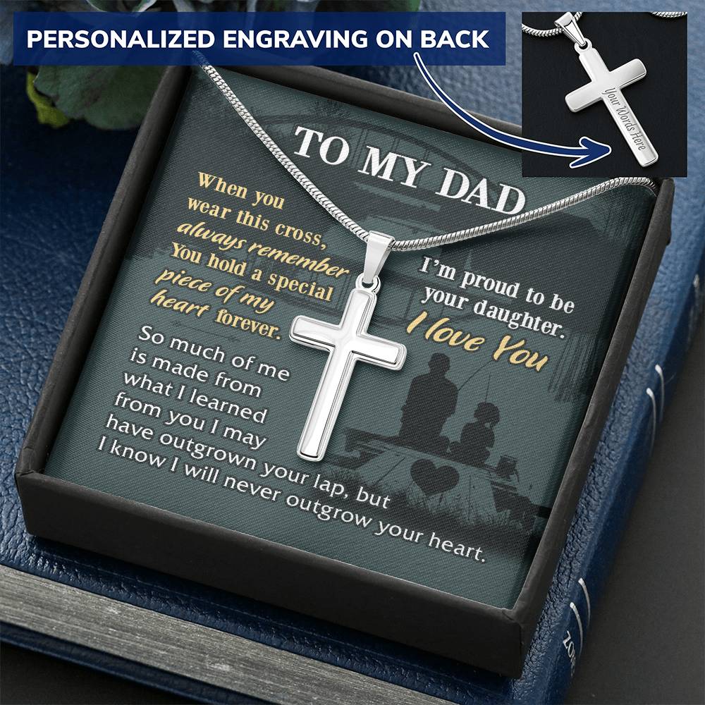 For Dad - Never Outgrow Your Heart - Cross Customize Engraved Cross Necklace