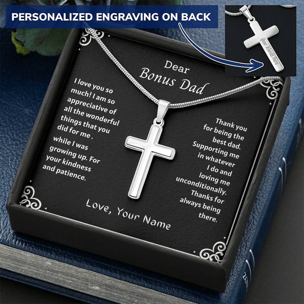 Bonus Dad Message Card 2 Customize Engraved Cross Necklace