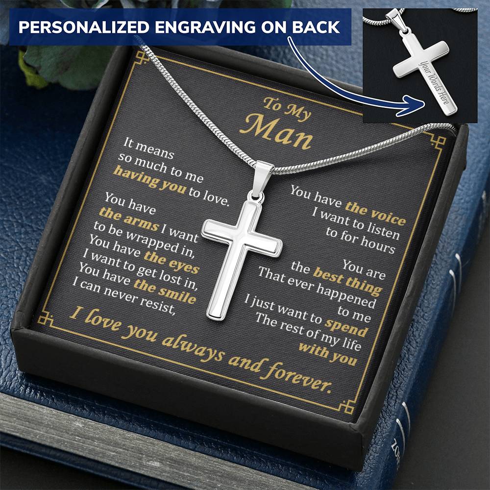 For Your Man - Lost In Your Eyes - Cross 1 Customize Engraved Cross Necklace