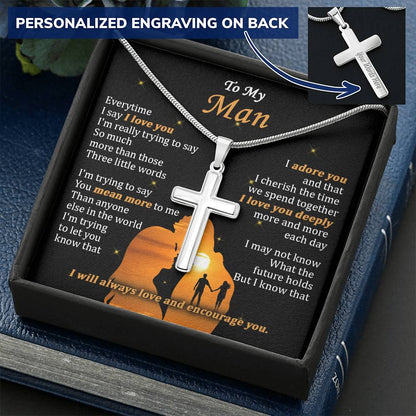For Your Man - Love You Deeply - Cross Customize Engraved Cross Necklace