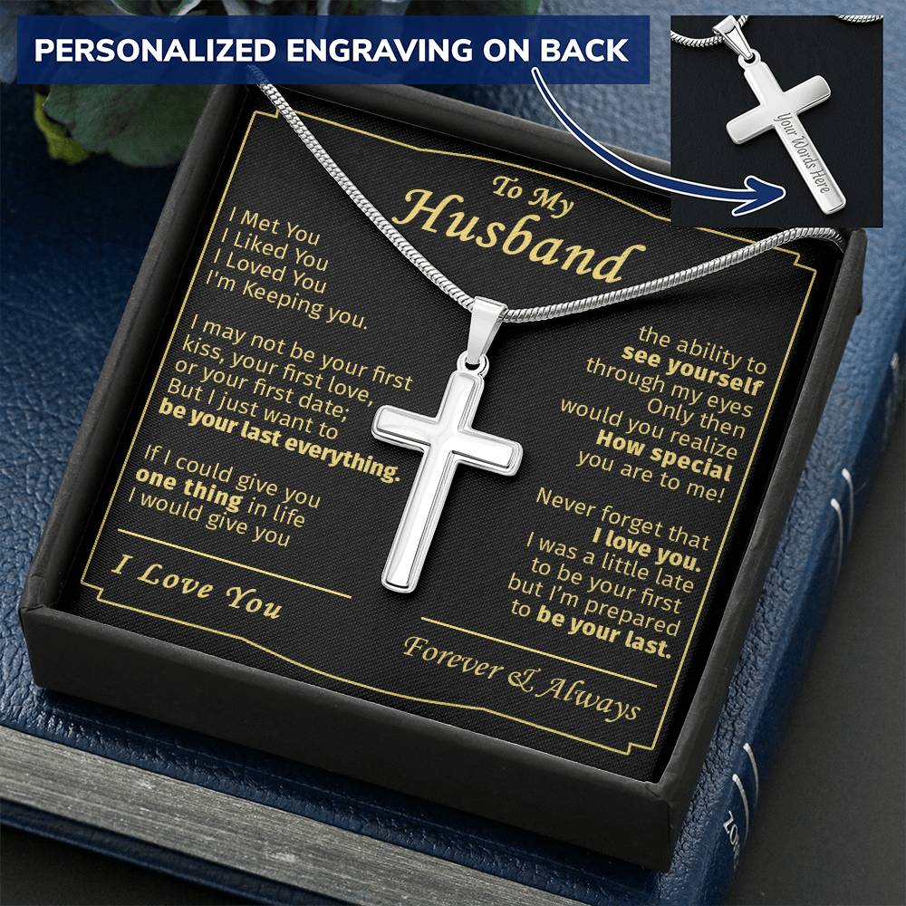 Gift For Husband - Keep You - Cross Customize Engraved Cross Necklace