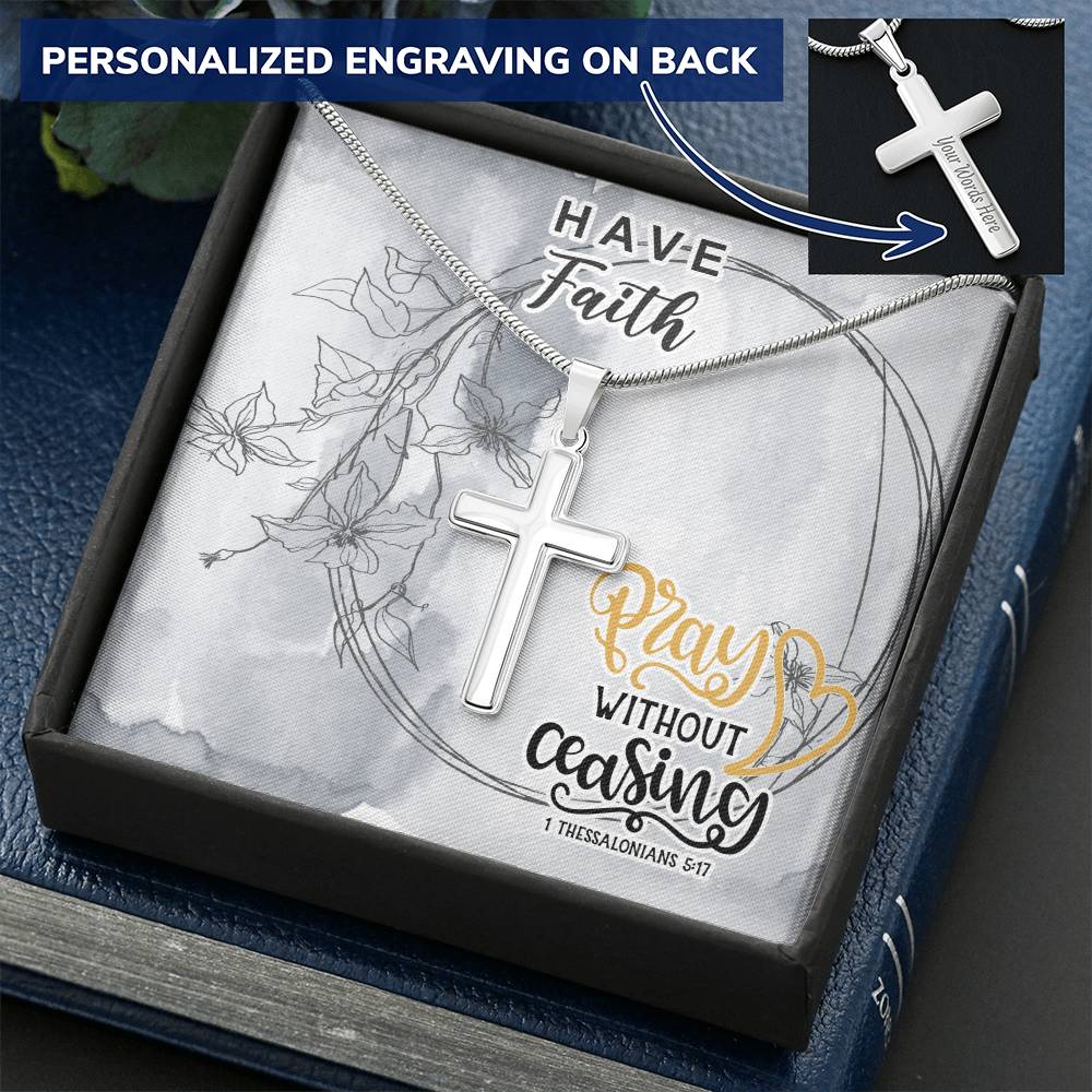 Dad To Son Gifts - Pray Without Ceasing Customize Engraved Cross Necklace