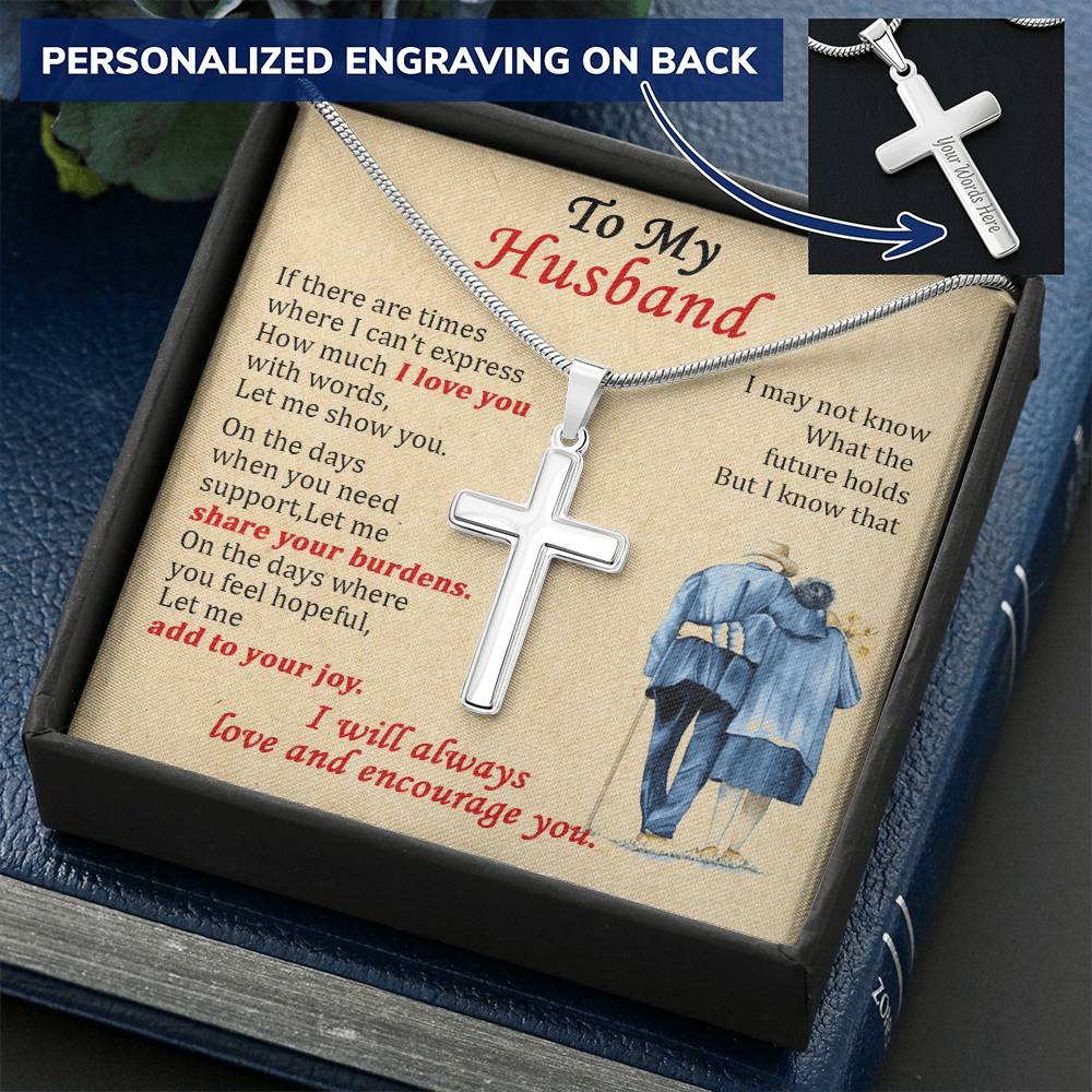 For Husband - Share Your Burdens - Cross Customize Engraved Cross Necklace