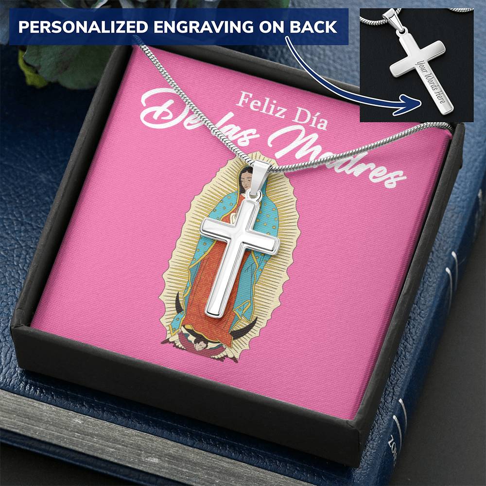 Feliz Dia De Las Madres - Our Lady Of Guadalupe Customize Engraved Cross Necklace