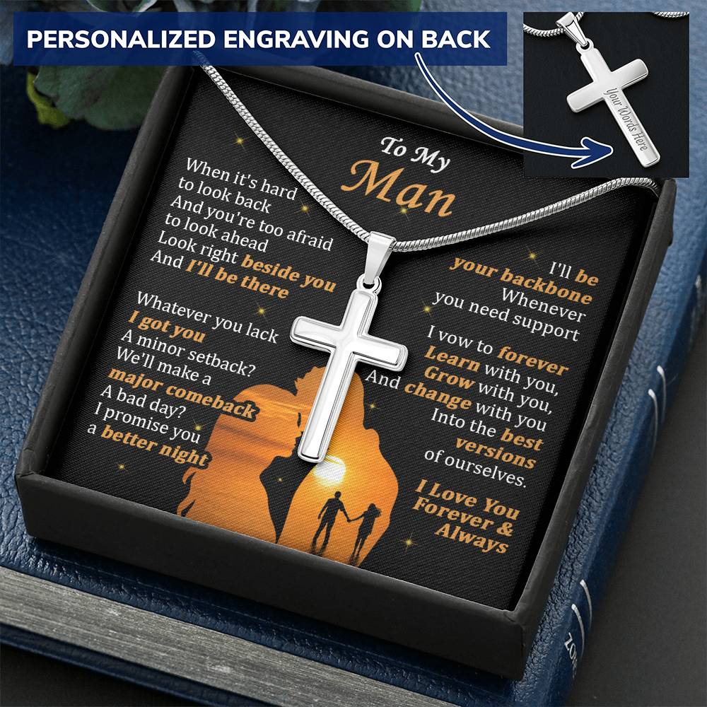 For Your Man - Grow With You - Cross Customize Engraved Cross Necklace