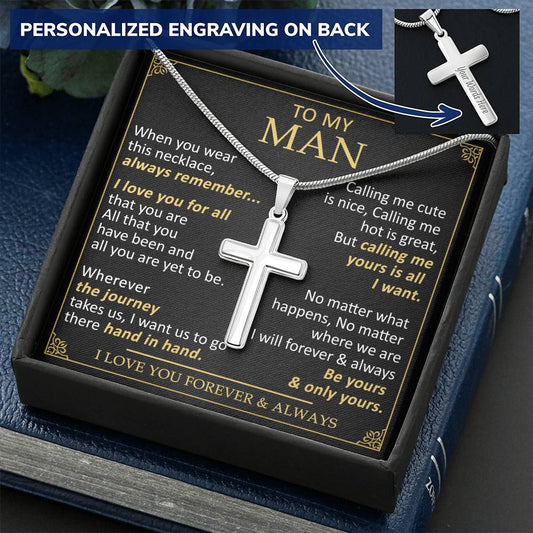 For Your Man - Call Me Yours - Cross Customize Engraved Cross Necklace