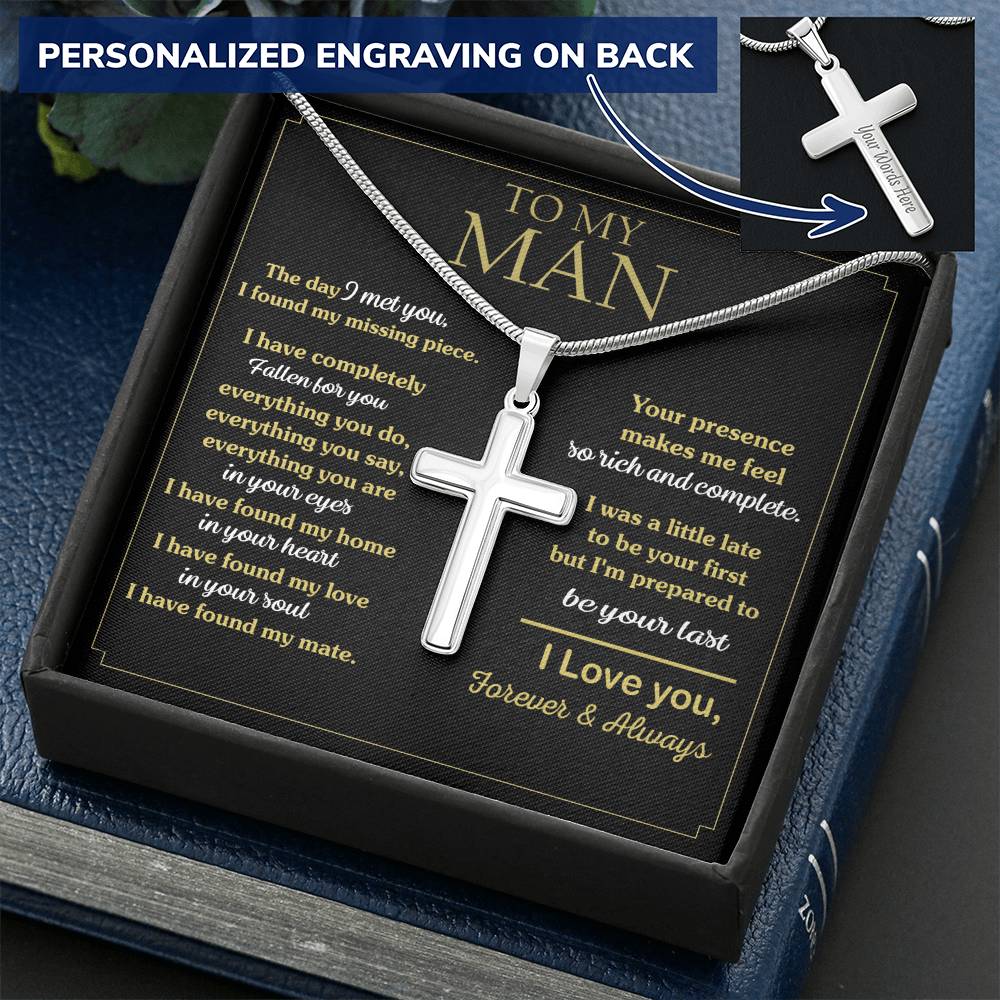 For Your Man - In Your Heart I Have Found My Love - Cross Customize Engraved Cross Necklace