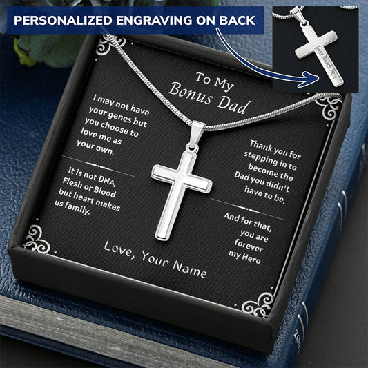Bonus Dad Message Card 1 Customize Engraved Cross Necklace