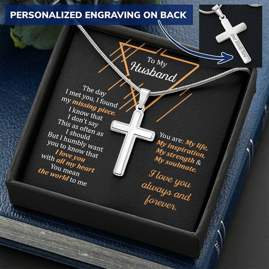For Husband - All My Heart - Cross Customize Engraved Cross Necklace