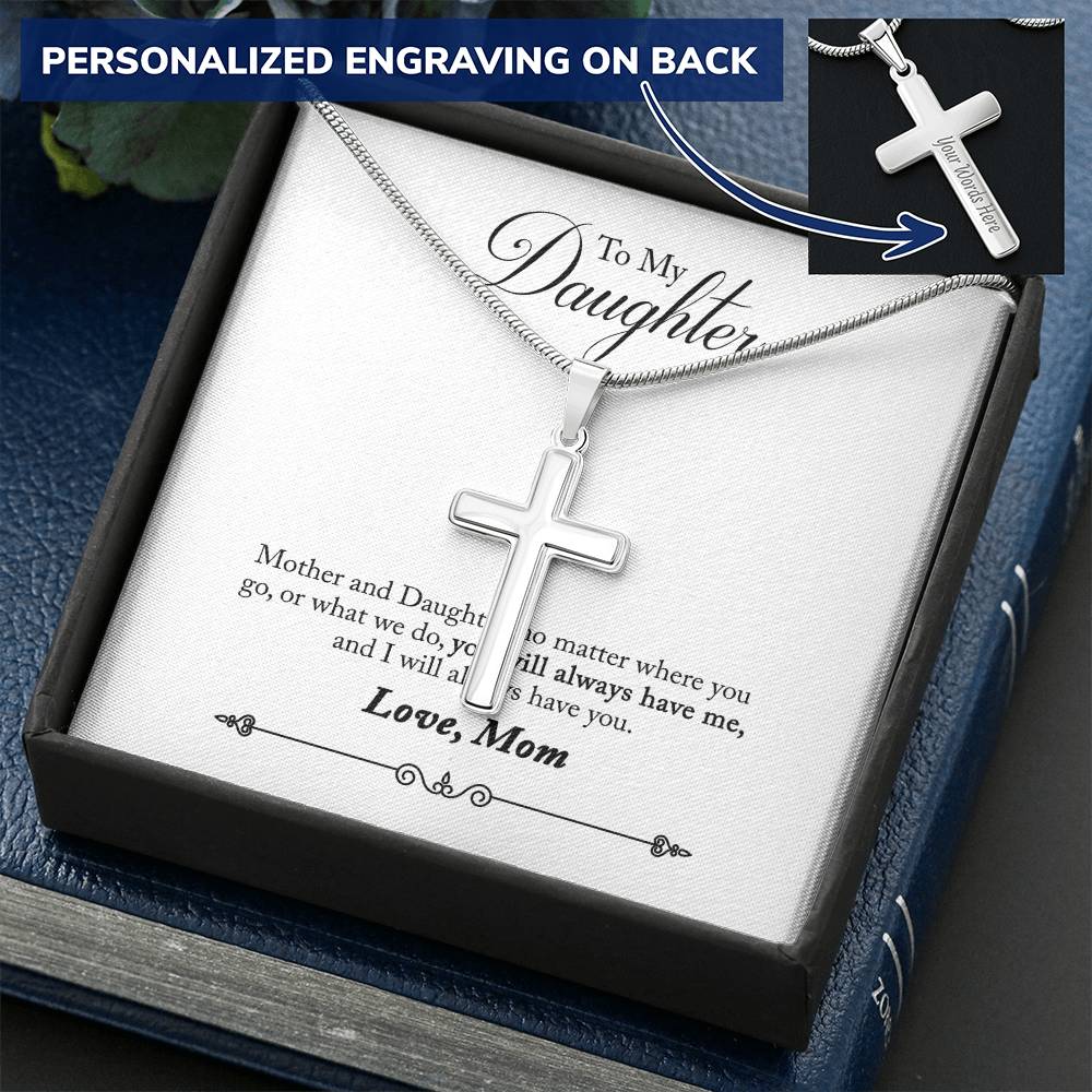 A Cross For My Daughter Customize Engraved Cross Necklace