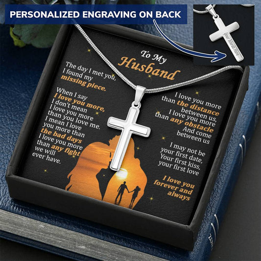 For Husband - When I Say I Love You More - Cross Customize Engraved Cross Necklace