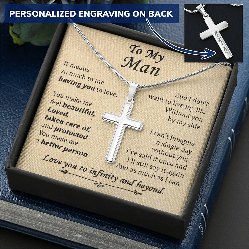For Your Man - Feel Beautiful - Cross Customize Engraved Cross Necklace