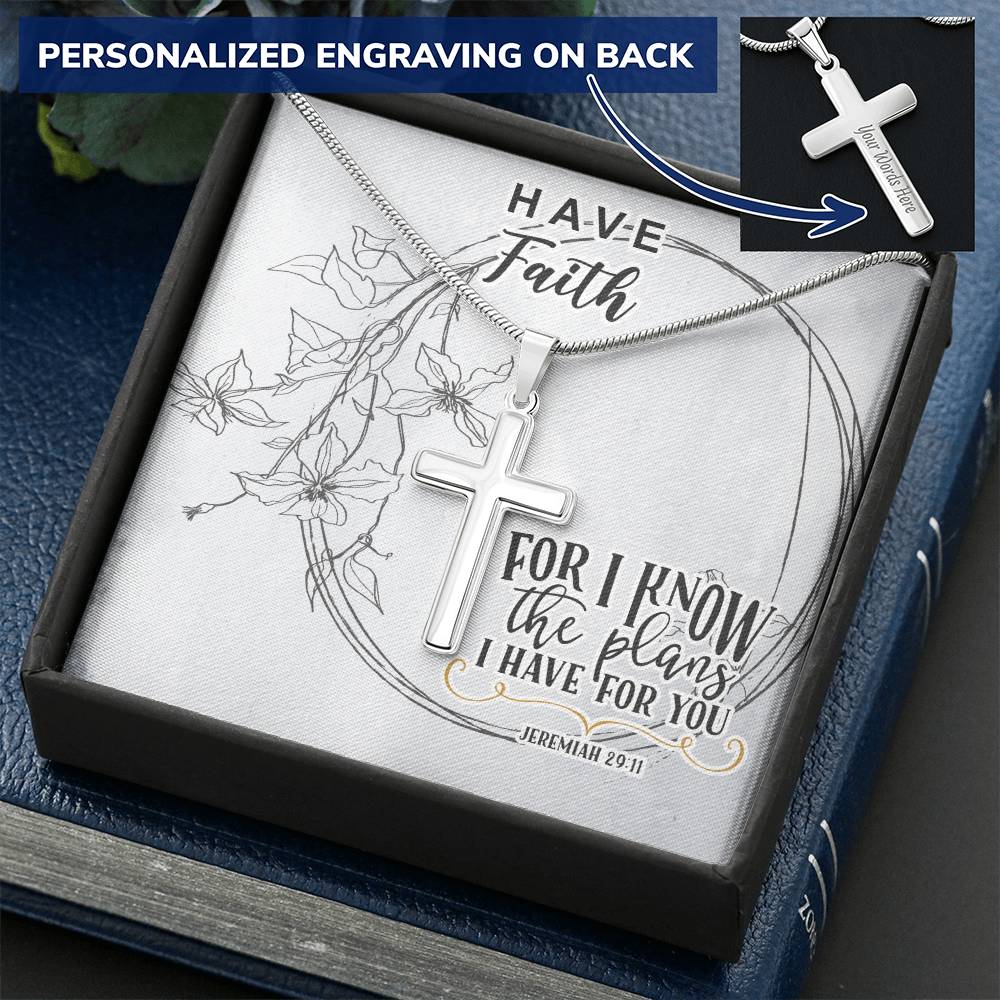 Dad To Son Gifts Cross Necklace Chain Bible Verse - For I Know The Plans I Have For You Customize Engraved Cross Necklace