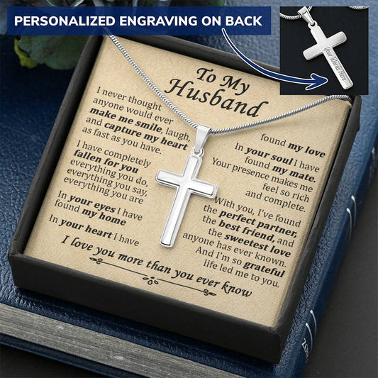 For Husband - Your Heart - Cross Customize Engraved Cross Necklace