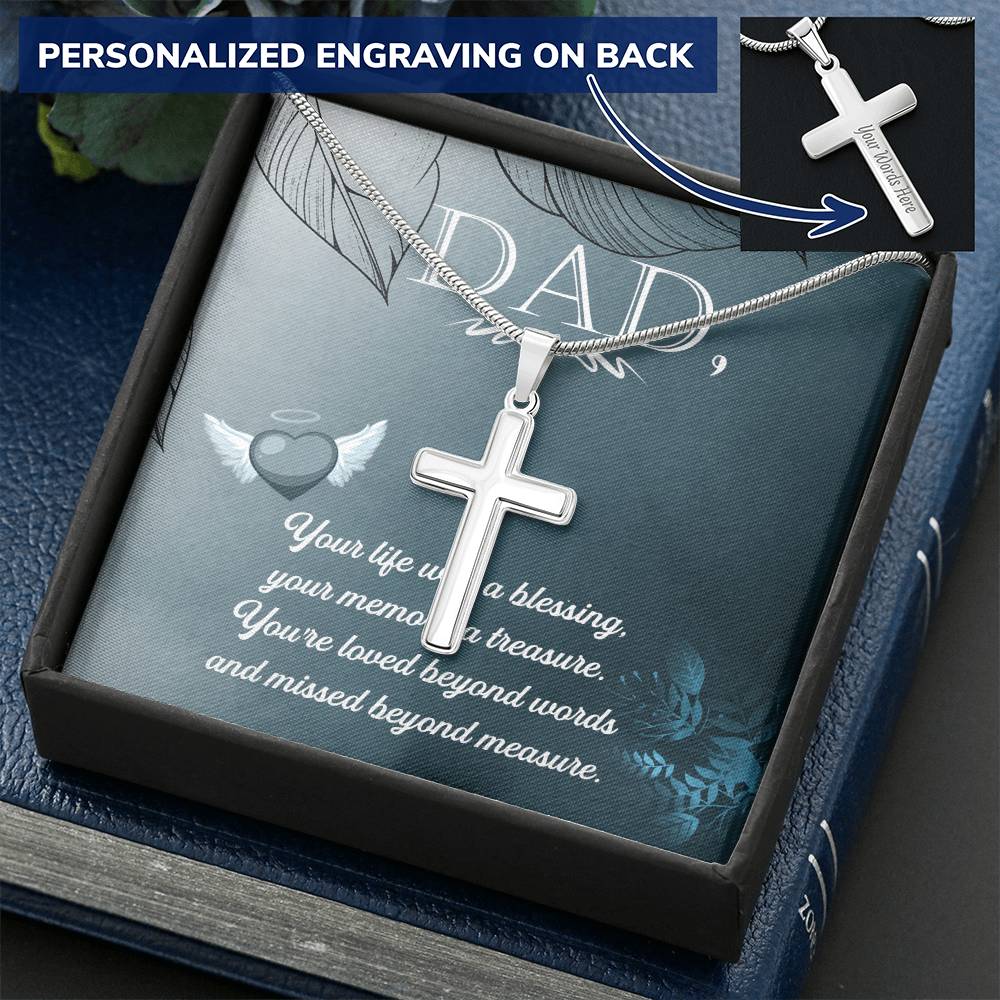 Dad - Your Life Was A Blessing - Necklace Customize Engraved Cross Necklace