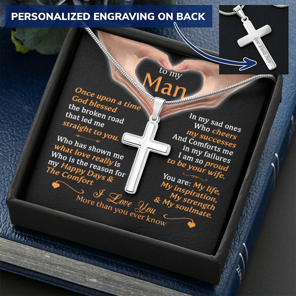 For Your Man - What Love Really Is - Cross Customize Engraved Cross Necklace