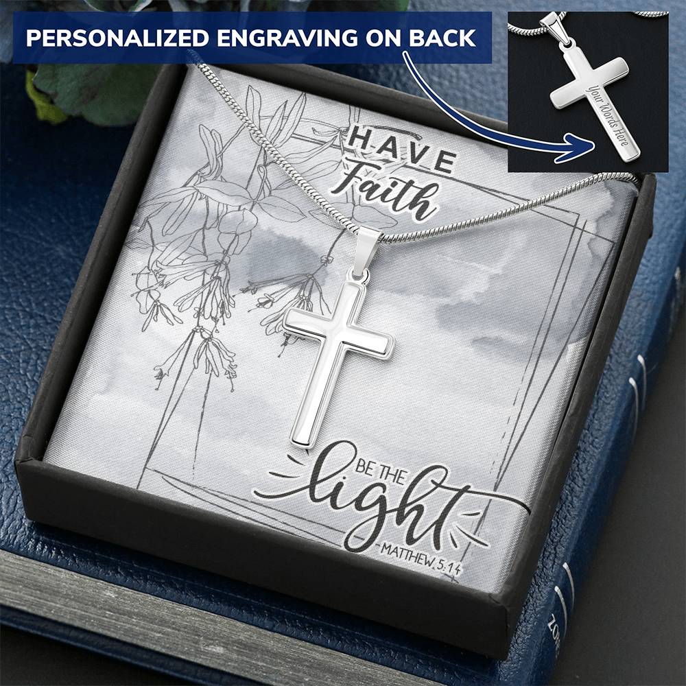 Dad To Son Gifts Cross Necklace Chain Bible Verse - Be The Light Customize Engraved Cross Necklace