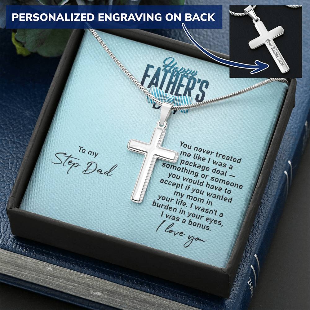 Fathers Day Present For Step Dad 2021 Fathers Day Ideas For Stepdad Fathers Day Gift For New Step Dad Customize Engraved Cross Necklace